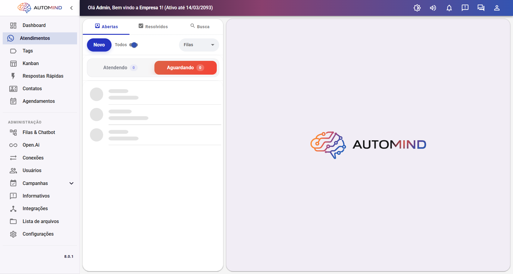Tela de atendimento do Automind